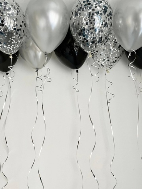 Воздушные шары на потолок черный/серебро №3928