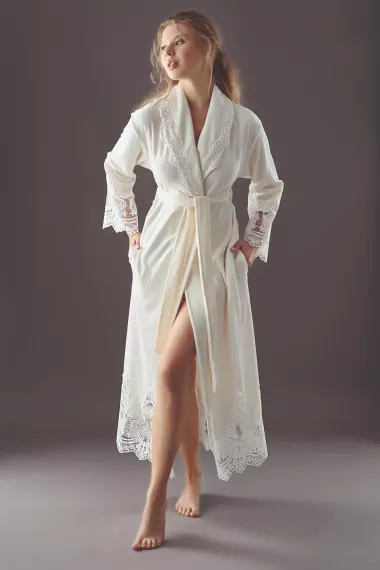 Халат женский велюровый Kleopatra 0383 кремовый NUSA Турция