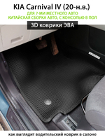 Автомобильные коврики ЭВА для KIA Carnival IV (20-н.в.) для 7-ми местного авто с командирскими креслами, китайская сборка, с консолью в пол