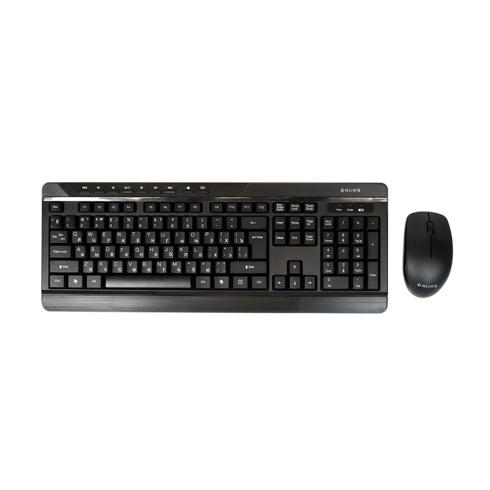 Клавиатура + мышь беспроводная KLIKS 301KMW, 1000dpi, черный, Retail, мембранная, радиоканал (LW-301KMW)