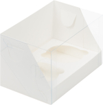 Коробка для 2 капкейков БЕЛАЯ с пластиковой крышкой 16 х 10 х 10 см