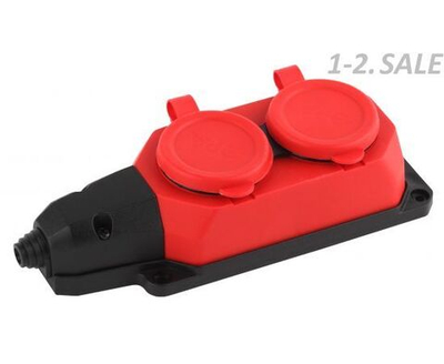 Каучуковая колодка с заземлением ОУ двойная 2 гнезда с заглушкой ЭРА 16А 220-240V IP44 красная K-2e-RED-IP44