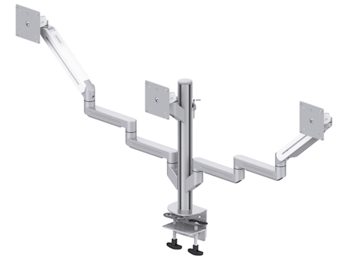 ErgoFount DFS-303TC Настольное крепление для 3 мониторов диагональю до 24'' конфигурации 1х3, два из которых на шарнирных трехколенных вылетах с зажимом к столу типа "С". Цвет - серебристый