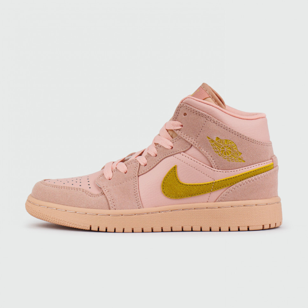кроссовки Air Jordan 1 Mid Pink Gold Swoosh Wmns