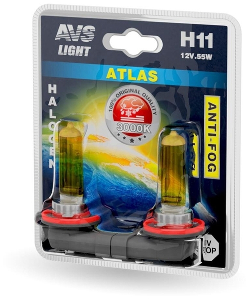 A78619S AVS H11  Комплект Лампа галоген" ATLAS ANTI-FOG H11" 12В 55Вт