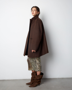 Пальто с асимметричным низом из шерсти и кашемира Диор темный шоколад