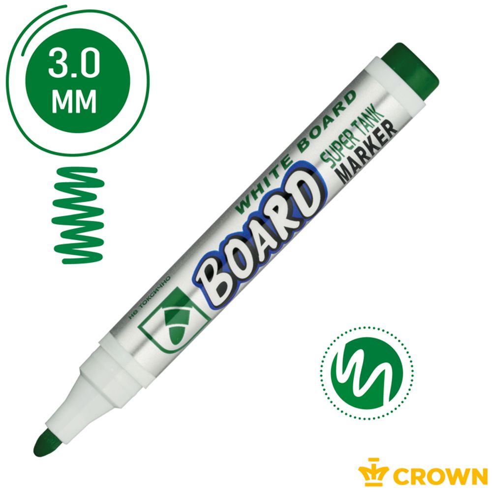 Маркер для магнитно-маркерных досок 2.0мм, Crown CBM-1000, зелёный