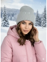 шапка зимняя из ангоры с отворотом вязаная