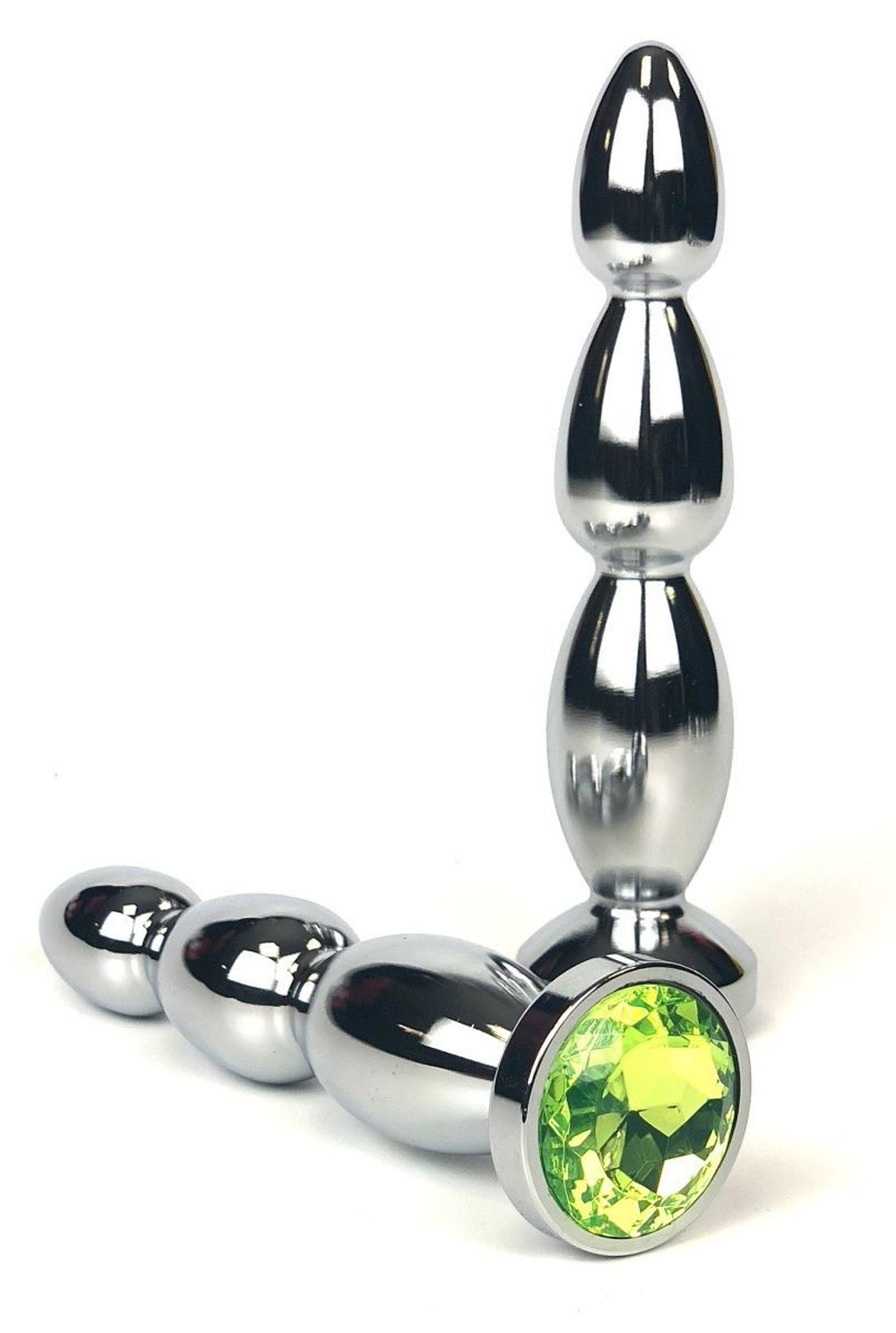 Серебристая анальная пробка-ёлочка с салатовым кристаллом - 13 см. (Цвет: салатовый)