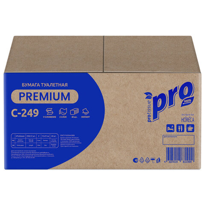 Бумага туалетная листовая 250 шт., PROtissue (T3) PREMIUM, 2-слойная, белая, 22,5×11 см, КОМПЛЕКТ 40 пачек.