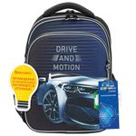 Ранец BRAUBERG QUADRO, 3 отделения, с брелоком, "Sport car", LED-ЛАМПОЧКИ, 37х28х18 см, 271359