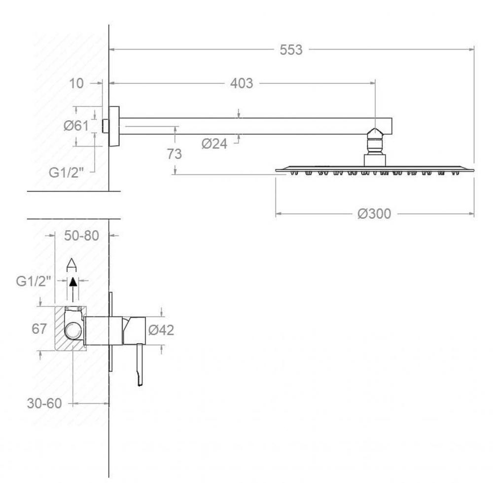 Встраиваемый смеситель для душа на 1 выход с тропическим душем ODISEA K3918013