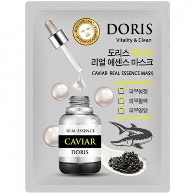 [DORIS] Тканевая маска для лица ЭКСТРАКТ ИКРЫ CAVIAR Real Essence Mask, 1 шт*25 мл