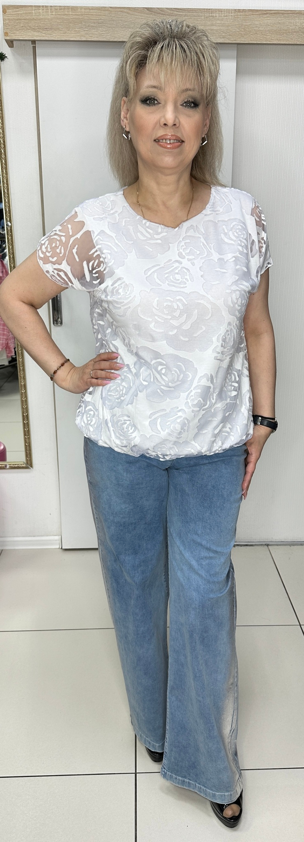 Двойной белый блузон с шифоновым верхом