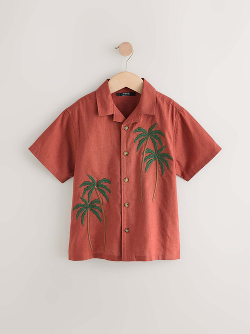 Рубашка с коротким рукавом и вышивкой для мальчика Next AB7-075, Кирпичный