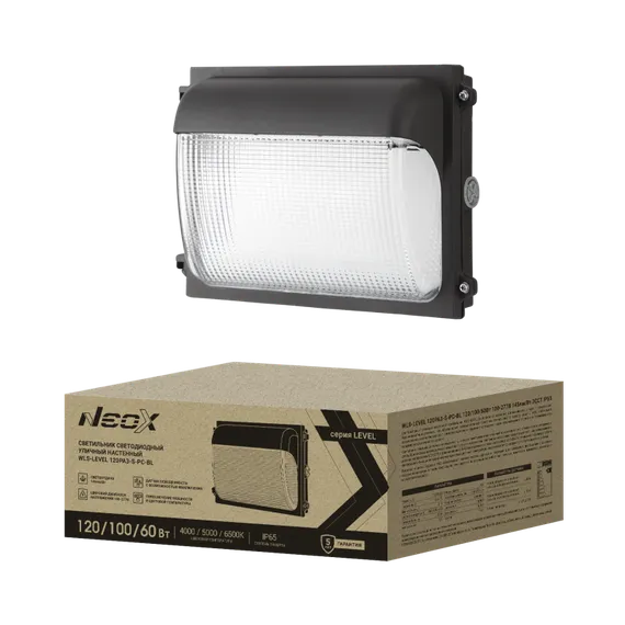 Светильник уличный настенный светодиодный WLS-LEVEL 120PA3-S-PC-BL 120/100/60Вт 100-277В 145Лм/Вт 3CCT 5лет IP65 NEOX