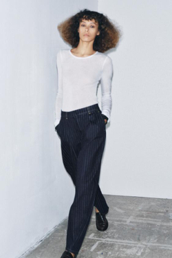 ZARA ДЖИНСЫ ZW COLLECTION BALLOON В ПОЛОСКУ СО СРЕДНЕЙ ПОСАДКОЙ, СИНИЙ