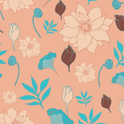 Цветочный принт с водяными лилиями-оранжевый фон