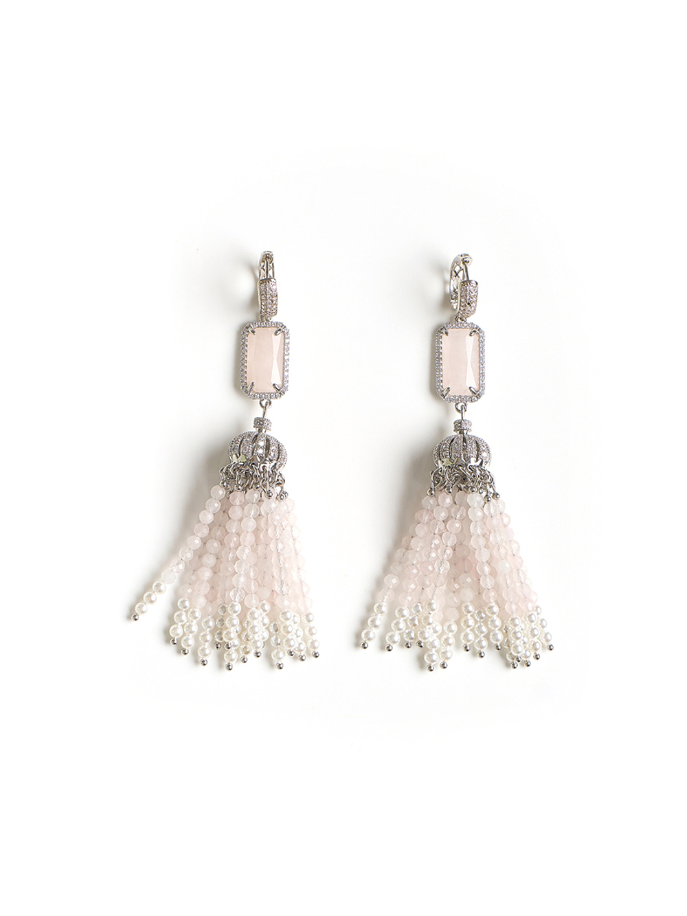 Серьги "Queen" из розового кварца и перламутра Silver