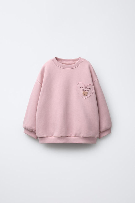 ZARA ТОЛСТОВКА С КАРМАНОМ В ФОРМЕ СЕРДЦА, РОЗОВЫЙ