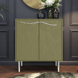 Комод Арт Колор leaves Стайл Сильвер с 2 полками Зеленая олива
