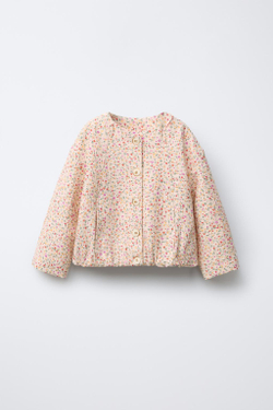 ZARA КУРТКА ИЗ ТКАНИ С ЦВЕТОЧНЫМ ПРИНТОМ, ЭКРЮ