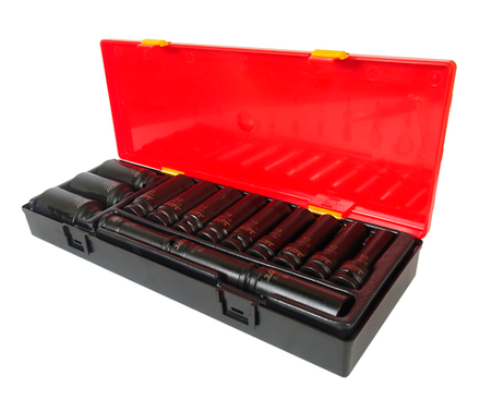 Набор головок торцевых 1/2" 6-ти гранных 10-32мм ударных глубоких 15 предметов в кейсе JTC