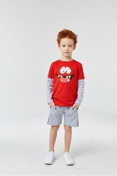 Лонгслив для мальчиков 128, Красный, Серый, Белый 106-041-191