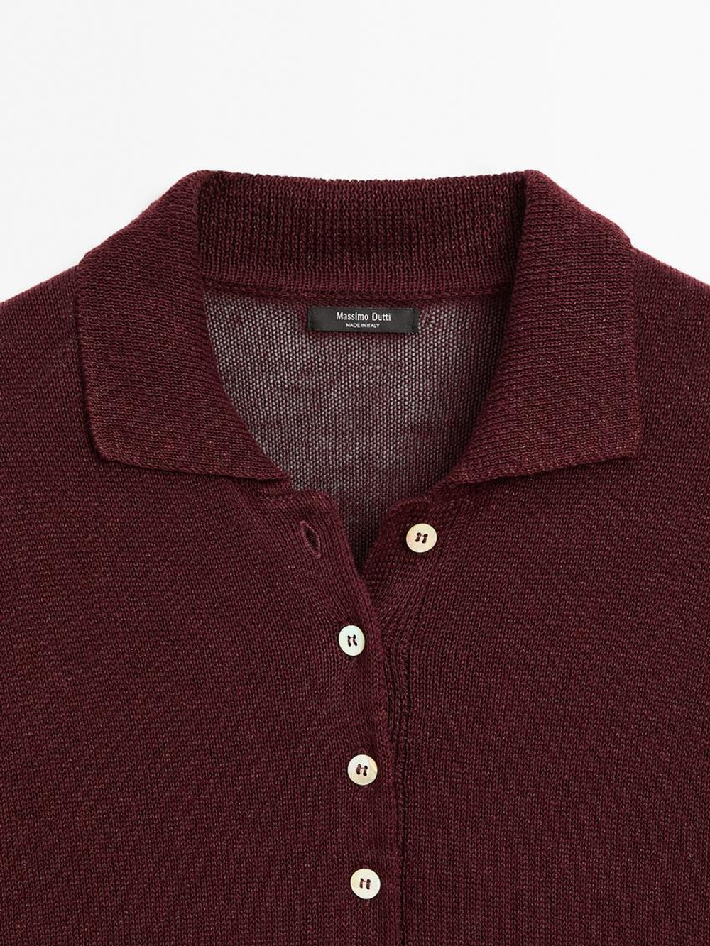 Massimo Dutti Свитер оверсайз с воротником поло, гранатовый