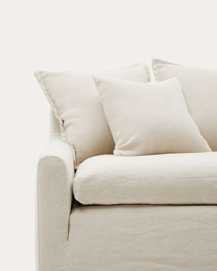 Чехол на 3-местный диван Zenira с подушками из хлопка и льна бежевого цвета, 230 см