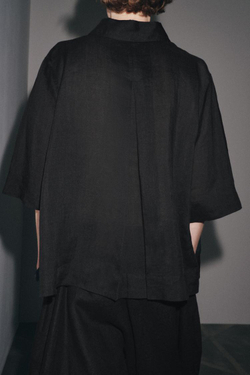 ZARA РУБАШКА ИЗ СМЕСОВОЙ ТКАНИ РАМИ ZW, ЧЕРНЫЙ