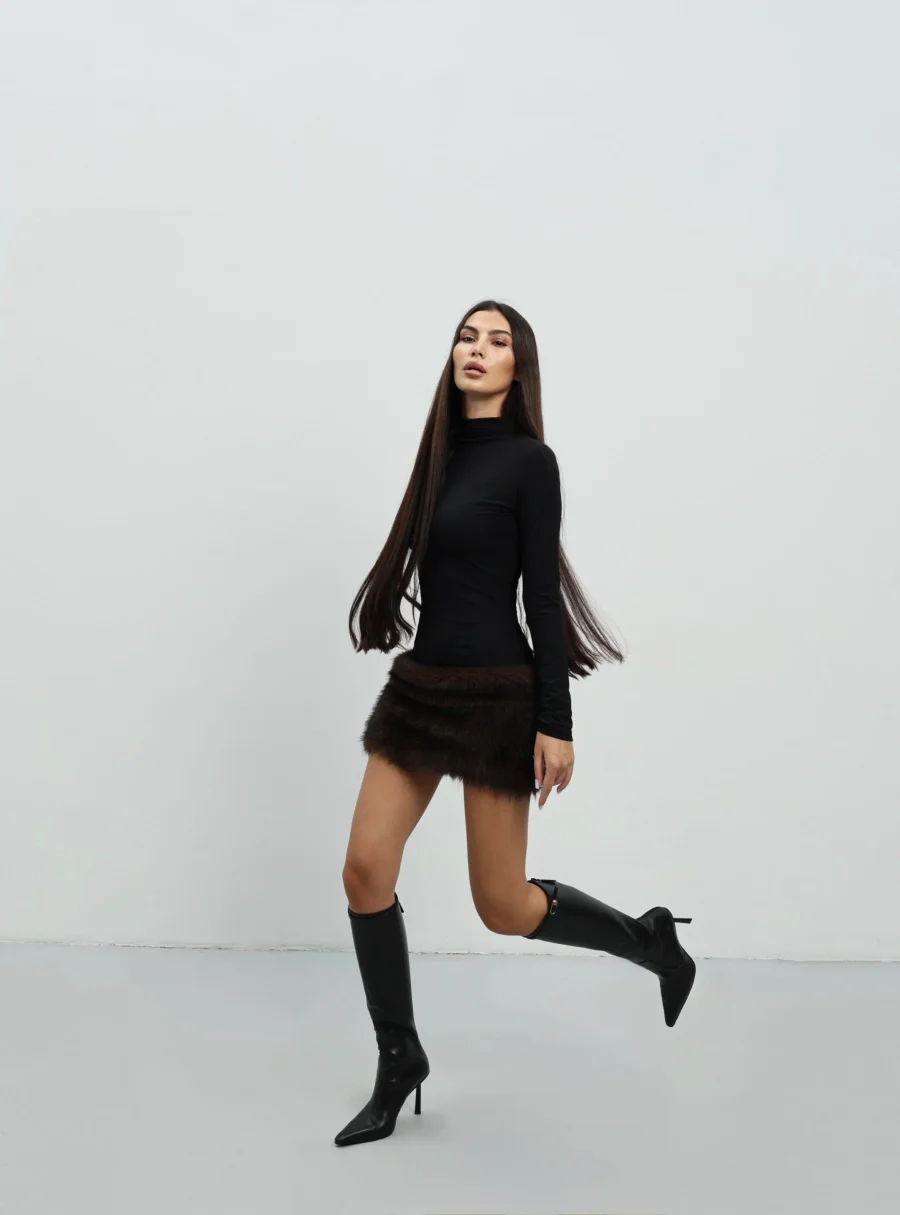 Платье с мехом, Коричневое