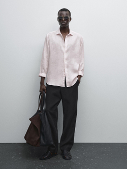 Massimo Dutti Рубашка из 100% льна стандартного кроя, светло-розовый