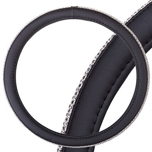 Оплетка руля M 37-38 см экокожа черная/серебряные стразы Crystal-1 (SKYWAY)