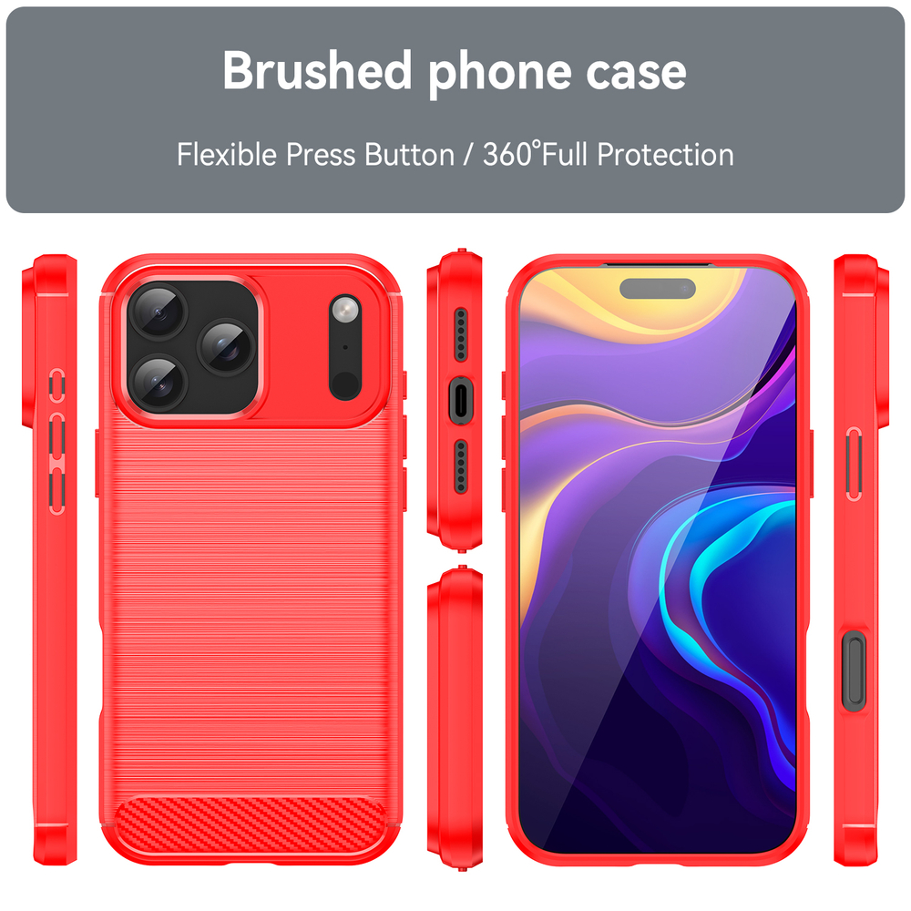 Чехол красного цвета на iPhone 17 Pro Max, мягкий отклик кнопок, серия Carbon (с дизайном под карбон) от Caseport