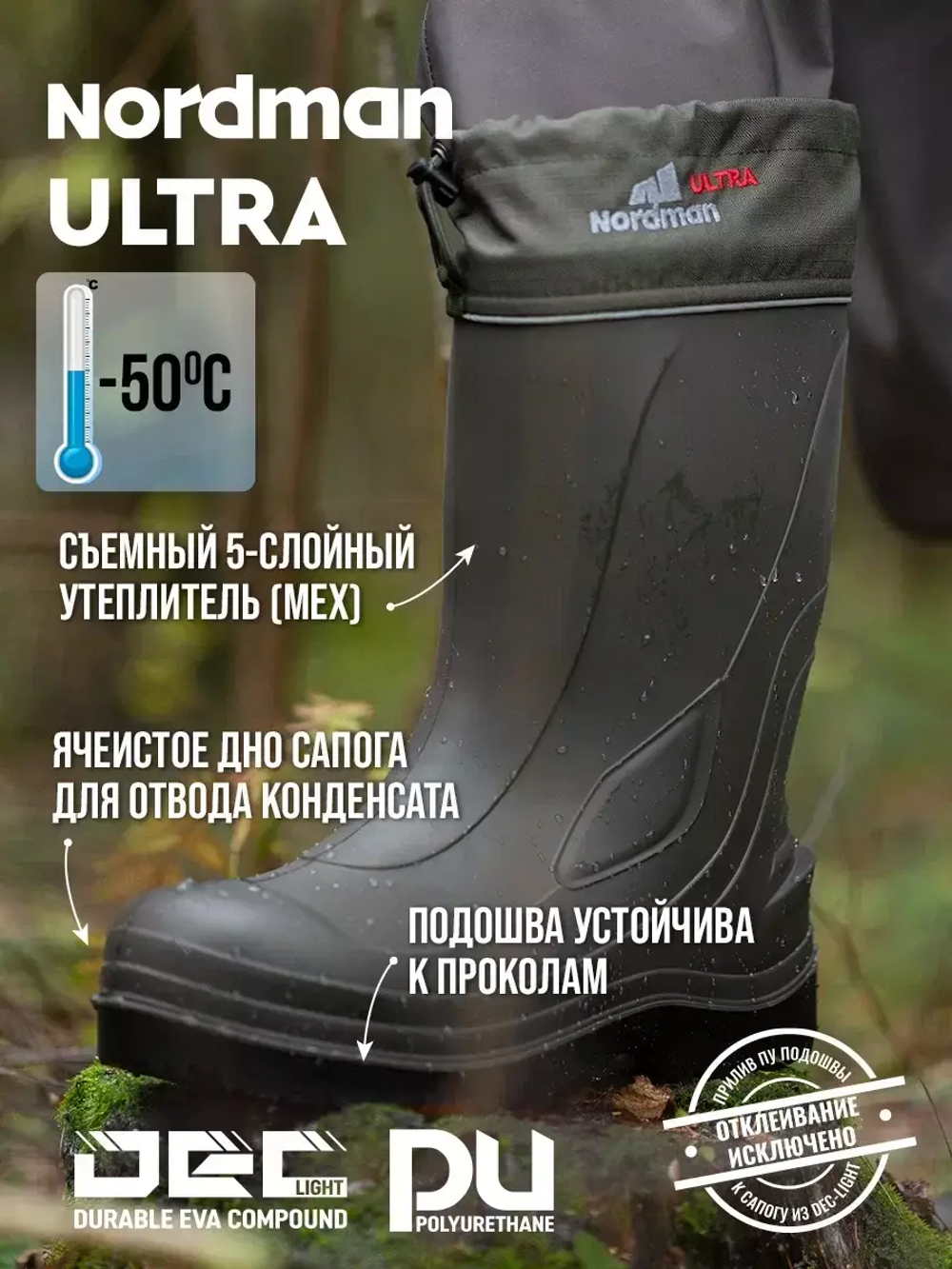 Мужские сапоги Nordman Ultra с меховым вкладышем оливковые с черным