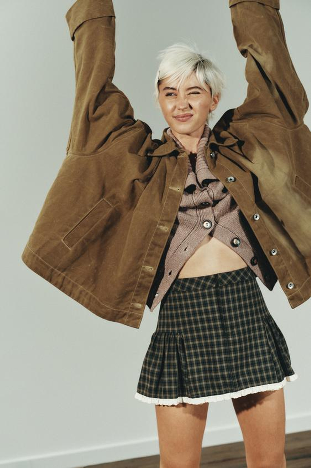 ZARA МИНИ-ЮБКА В КЛЕТКУ С КРУЖЕВОМ, СИНЕ-ЗЕЛЕНЫЙ