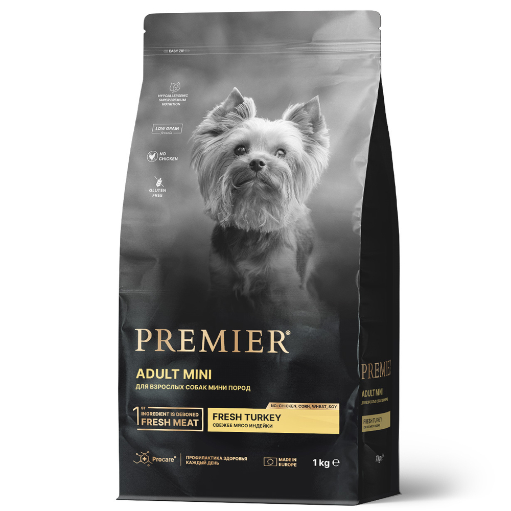 Premier Dog Mini Turkey Сухой корм для взрослых собак мелких пород с индейкой, 1 кг