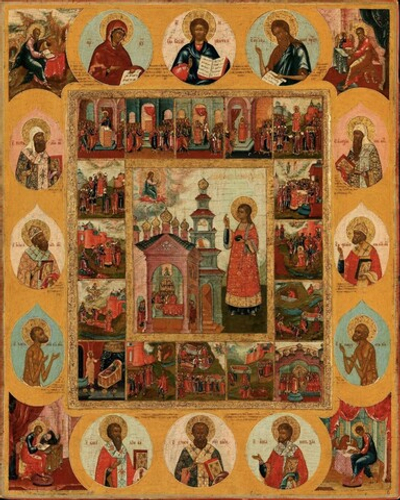 Стефан святой Апо­стол, пер­во­му­че­ник и ар­хи­ди­а­кон с житием. Деревянная икона на левкасе