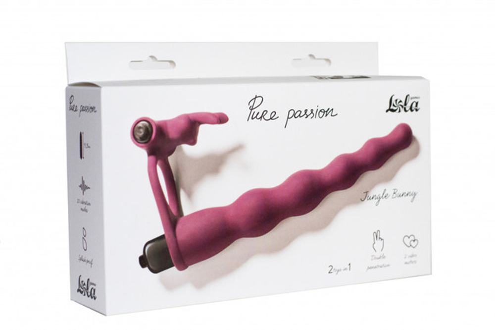 Рельефная вибро-насадка для двойного проникновения Pure Passion Jungle Bunny (10 режимов) (Цвет: темно-фиолетовый)