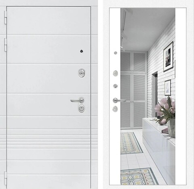 Белая входная дверь в квартиру с зеркалом - 1118