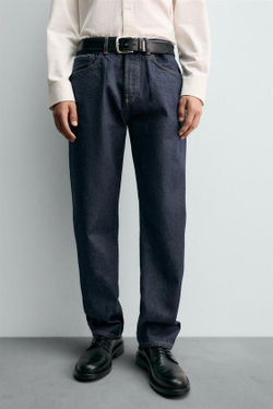 ZARA ДЖИНСЫ STRAIGHT ДЛИНОЙ ДО ЩИКОЛОТКИ SELVEDGE, СИНИЙ