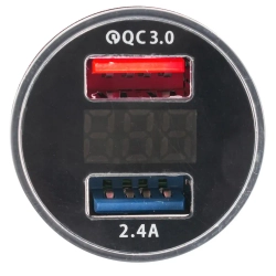 Автомобильное зарядное устройство FY-208 с вольтметром (12V-24V, USB:5V-Max 2.4A, QC3.0: 5V/3A,9V/2A,12V/1.5A) KING FY-208