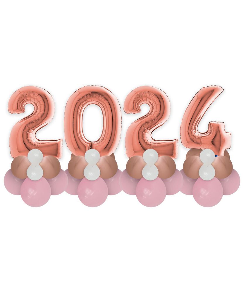 Стойки из шаров с цифрами 2024 на Новый год цвета розовое золото