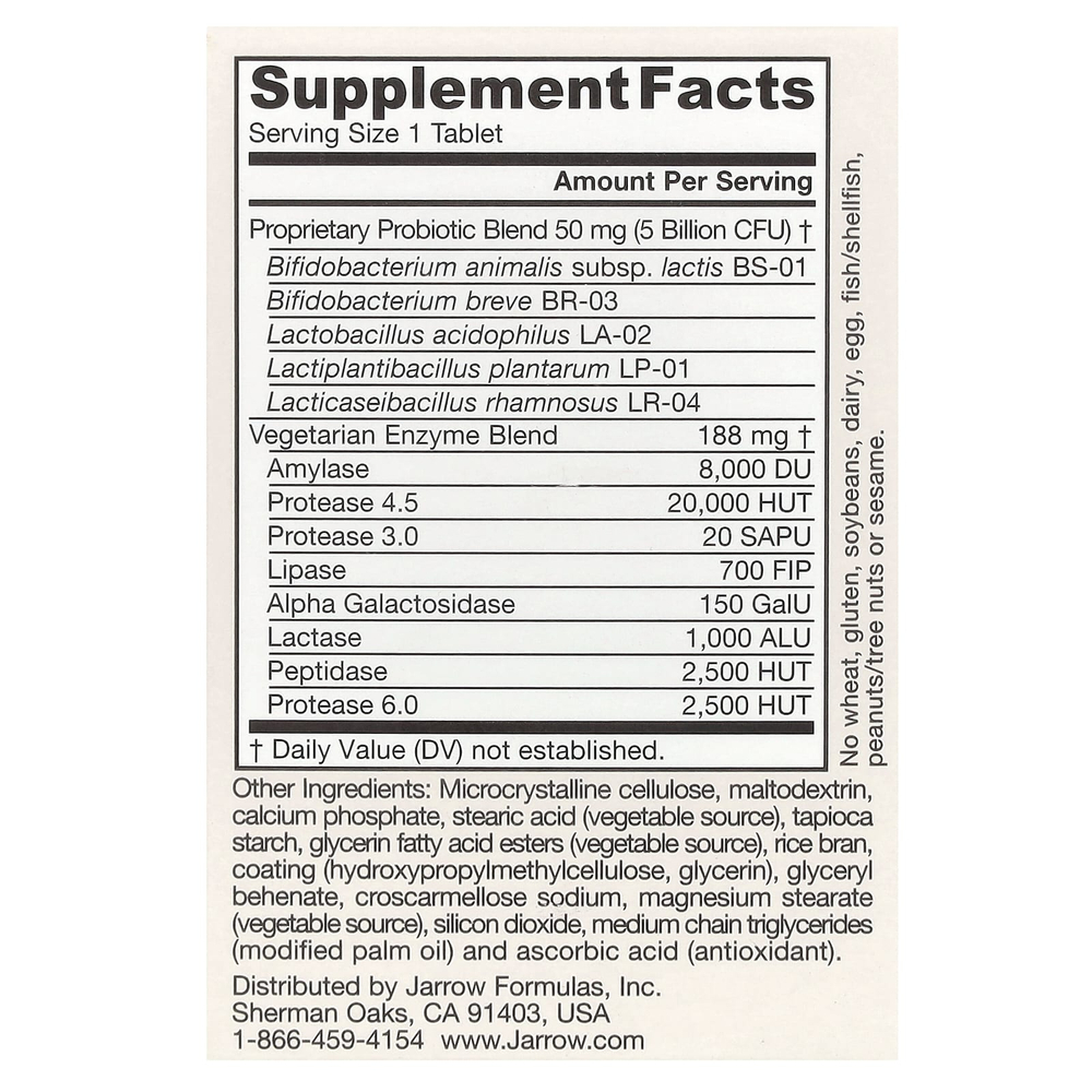 Jarrow Formulas, Vegan Jarro-Dophilus, Digest Sure, 5 млрд КОЕ, 30 таблеток