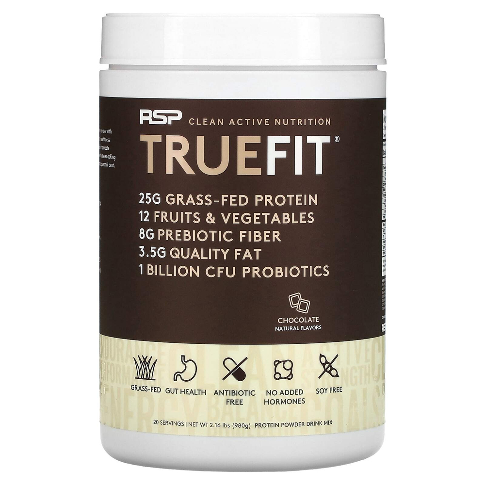 RSP Nutrition, TrueFit, сывороточный протеиновый коктейль из экологически чистых ингредиентов, шоколад, 940 г (2 фунта)
