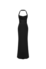 Платье макси из сатина с драпировкой и открытой спиной