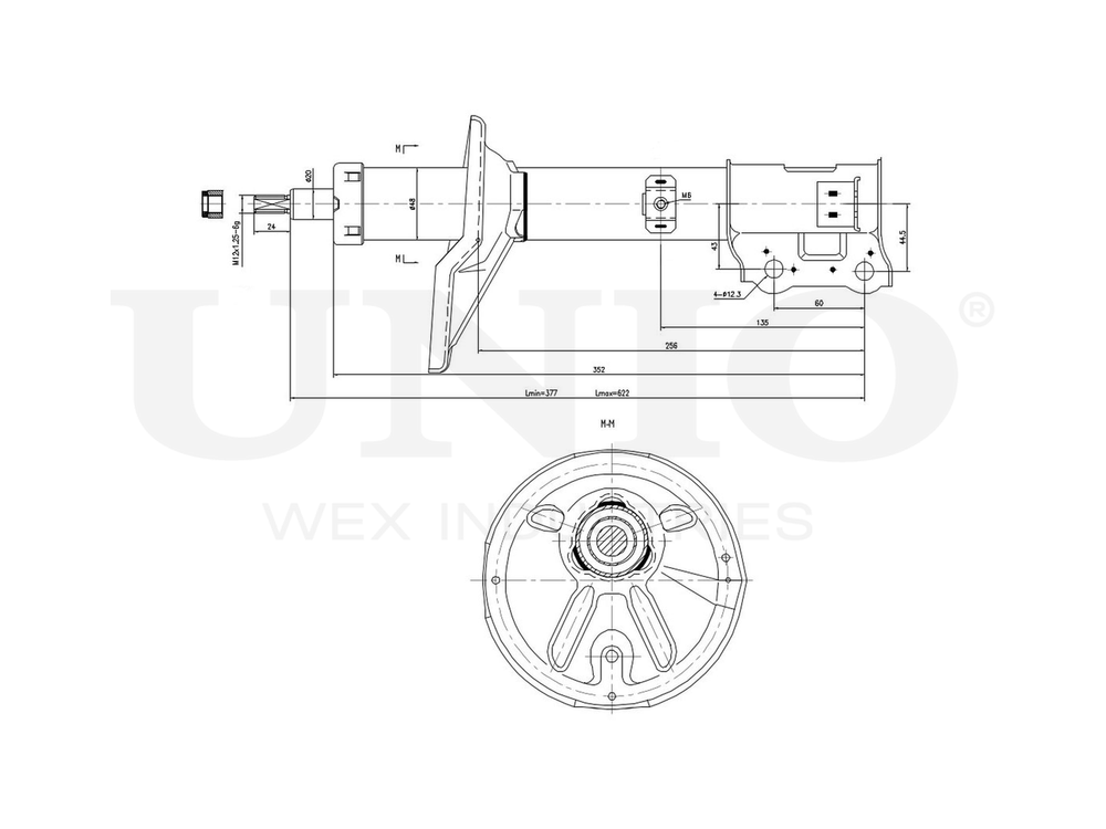 Амортизатор газовый задней подвески правый UNIO SAB-10322