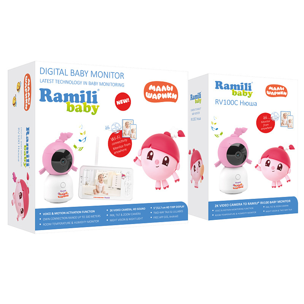 Видеоняня Ramili Baby RV100X2NUSHA Нюша, Малышарики, с креплениями