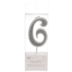 Свеча для торта Цифра Иллюзия «6» 9,5 см, серебро